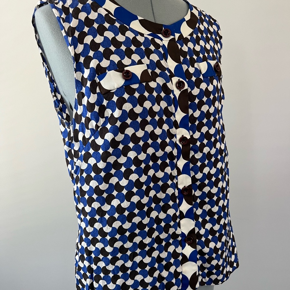 Milly silk Blue and White Geometric Women's Top
